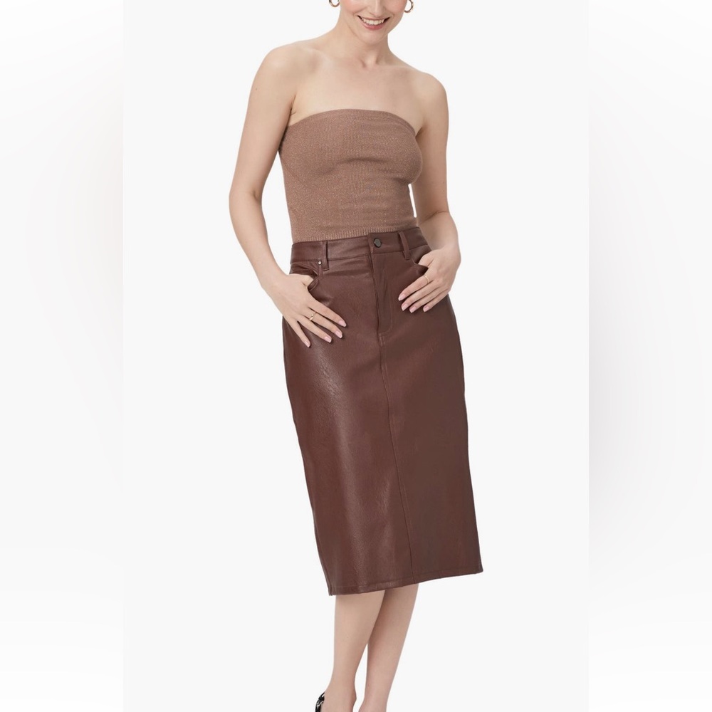NWT Paige Siren Faux Leather midi skirt *rum rasisn color